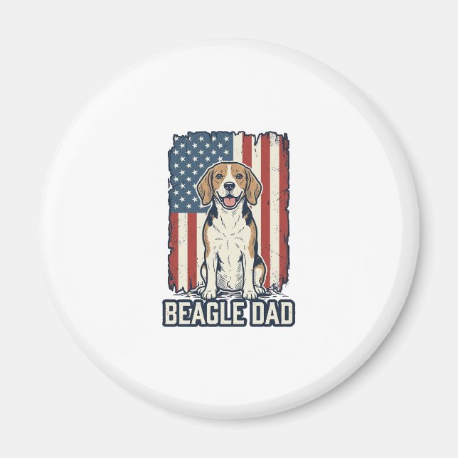 Beagle Dad Patriotic Vintage Engraving Dog Design_ Magnet (Front)