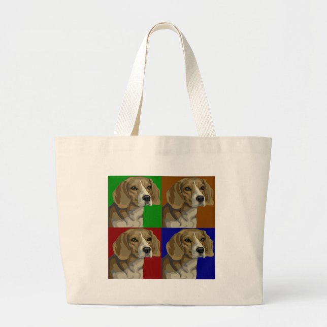Beagle Dark Primary Color Collage Large Tote Bag (Front)