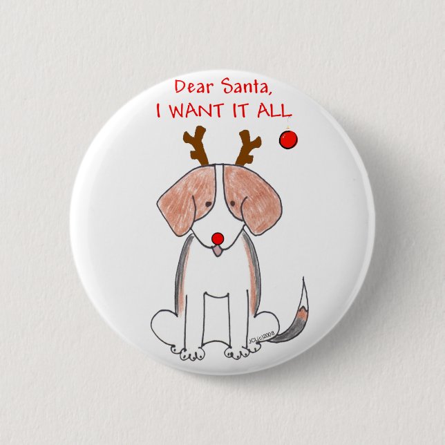 Beagle Dear Santa Button (Front)