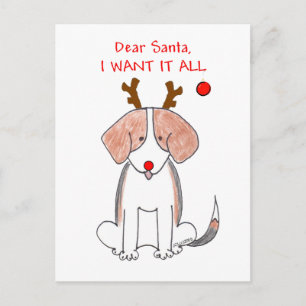Beagle Dear Santa Holiday Postcard