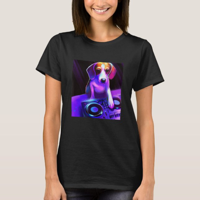 Beagle DJ Vaporwave  Aesthetic Dog Men Women Boys  T-Shirt (Front)