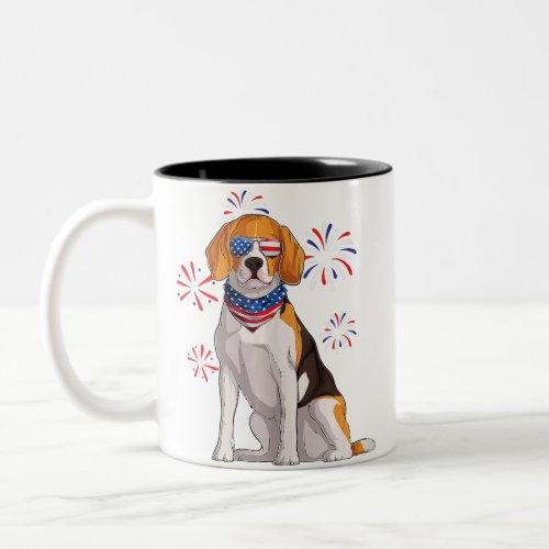 beagle dog american usa flag  men beagle lover Two_Tone coffee mug