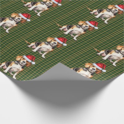 Beagle Dog and Green Plaid Christmas Wrapping Paper