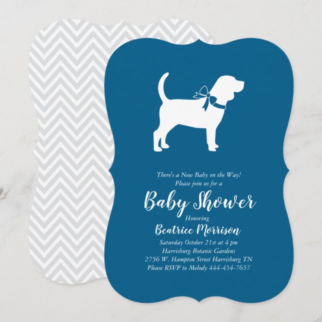 Beagle Dog Baby Shower Blue Boy Invitation (Front/Back)
