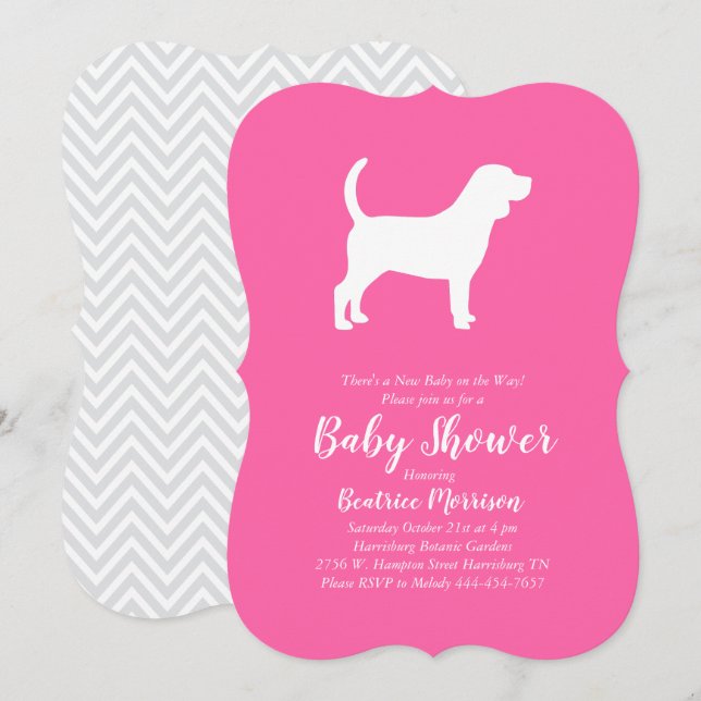 Beagle Dog Baby Shower Girl Pink Invitation (Front/Back)