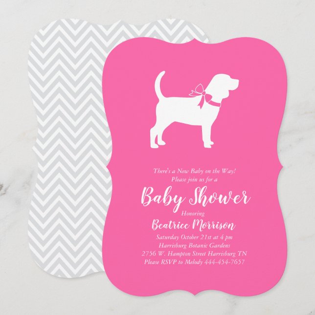 Beagle Dog Baby Shower Girl Pink Invitation (Front/Back)