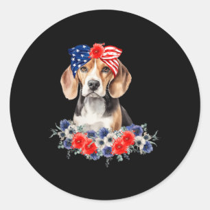 Beagle Dog Bandana American Flag 4th Of July Classic Round Sticker
