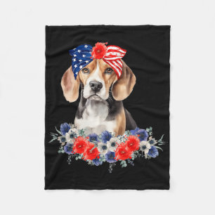 Beagle Dog Bandana American Flag 4th Of July Fleece Blanket