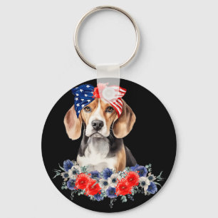 Beagle Dog Bandana American Flag 4th Of July  Keychain