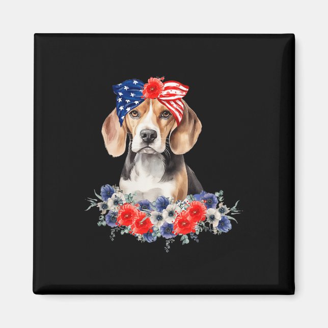 Beagle Dog Bandana American Flag 4th Of July  Magnet (Front)