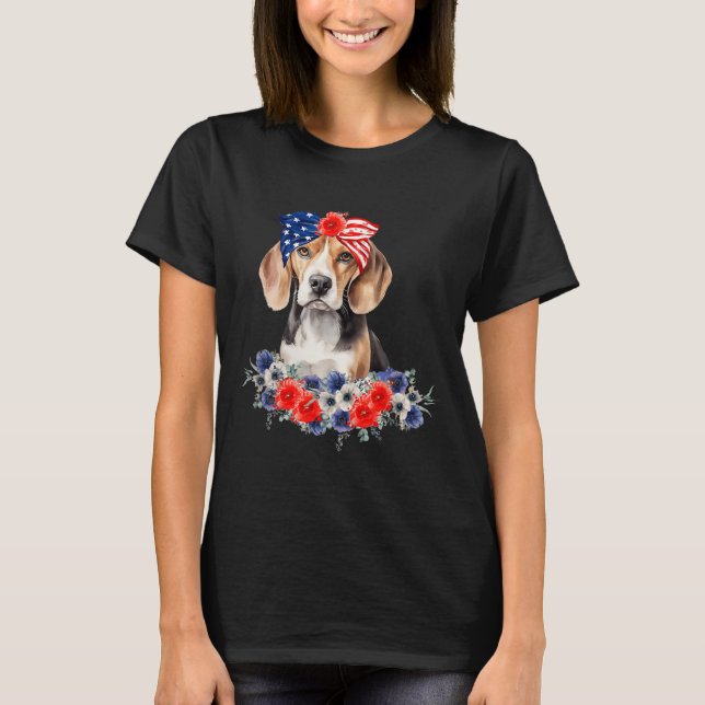 Beagle Dog Bandana American Flag 4th Of July  T-Shirt (Front)
