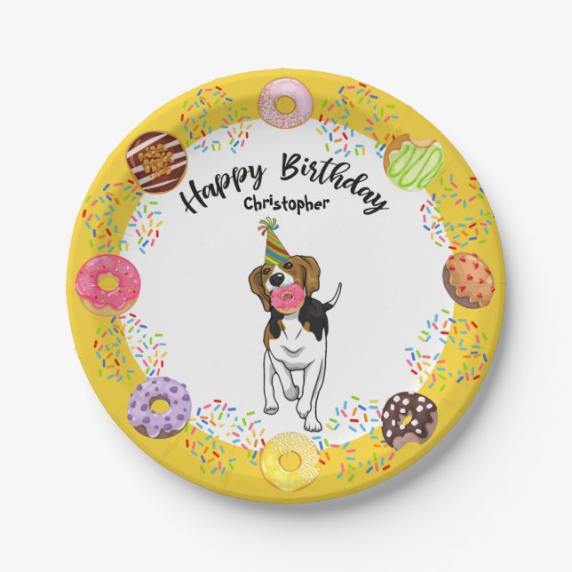 Beagle Dog Birthday Donuts Party Paper Plate (Front)