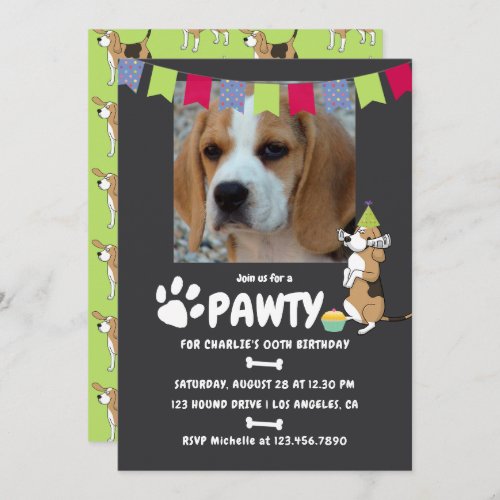 Beagle Dog Birthday photo invitation