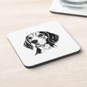 Beagle Dog Black and White Outline Silhouette Beverage Coaster