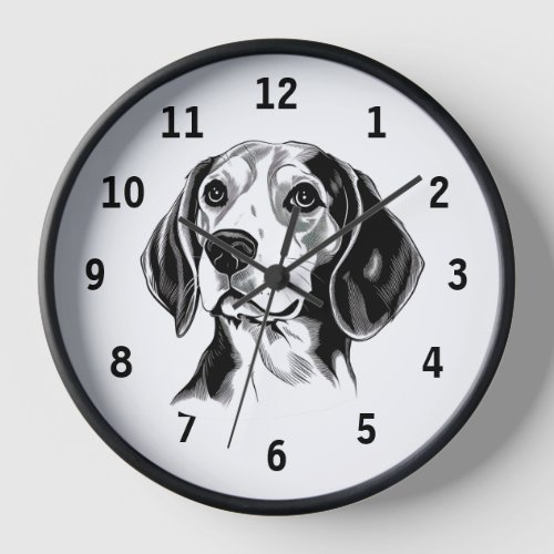 Beagle Dog Black and White Outline Silhouette Clock