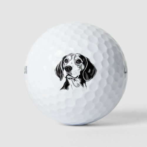 Beagle Dog Black and White Outline Silhouette Golf Balls