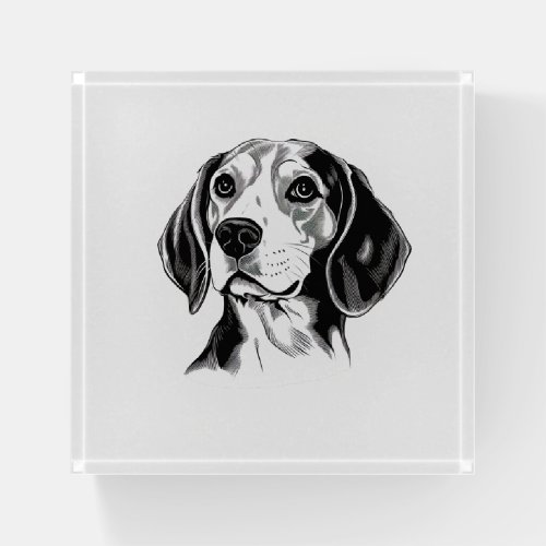 Beagle Dog Black and White Outline Silhouette Paperweight