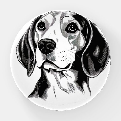 Beagle Dog Black and White Outline Silhouette Paperweight