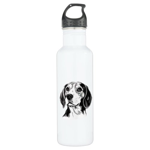 Beagle Dog Black and White Outline Silhouette Stainless Steel Water Bottle