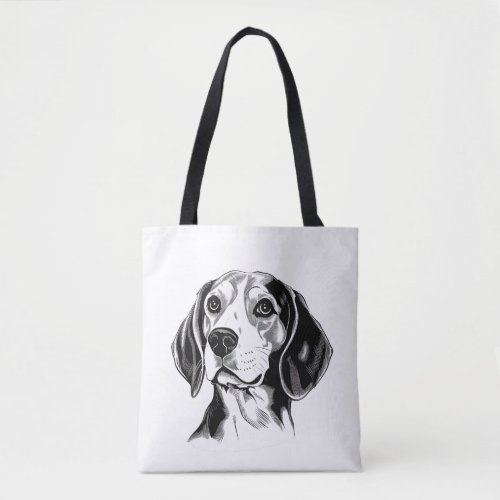 Beagle Dog Black and White Outline Silhouette Tote Bag