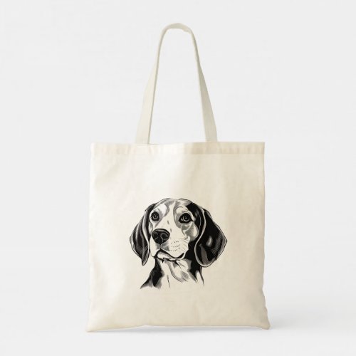 Beagle Dog Black and White Outline Silhouette Tote Bag