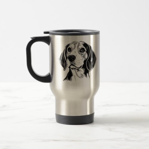 Beagle Dog Black and White Outline Silhouette Travel Mug
