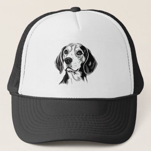 Beagle Dog Black and White Outline Silhouette Trucker Hat