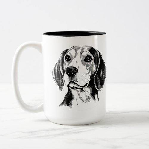 Beagle Dog Black and White Outline Silhouette Two_Tone Coffee Mug