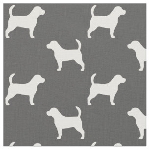 Beagle Dog Breed Silhouettes Grey and White Fabric