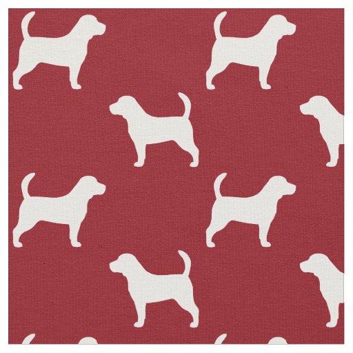 Beagle Dog Breed Silhouettes Pattern Red and White Fabric