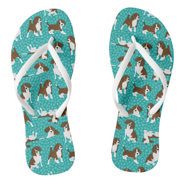 Beagle dog breed - turquoise flip flops (Footbed)