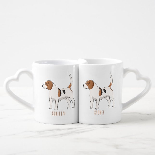 Beagle dog cartoon illustration coffee mug set (Front Nesting)