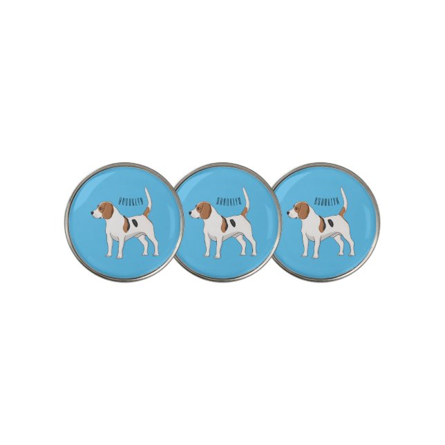 Beagle dog cartoon illustration  golf ball marker (3 Up)