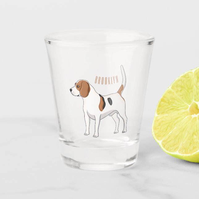 Beagle dog cartoon illustration  shot glass (Front)