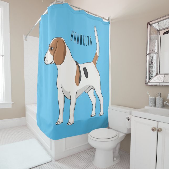 Beagle dog cartoon illustration  shower curtain (In Situ)