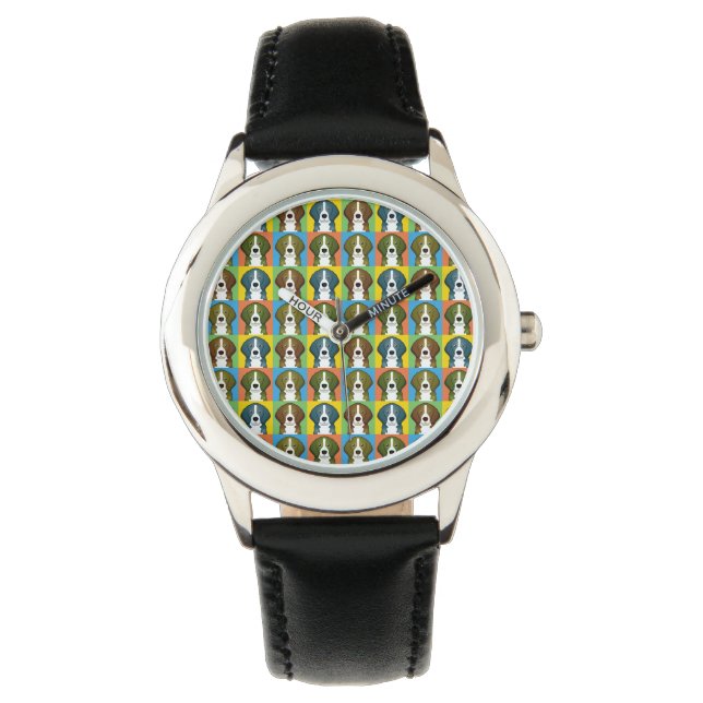 Beagle Dog Cartoon Pop-Art Watch (Front)