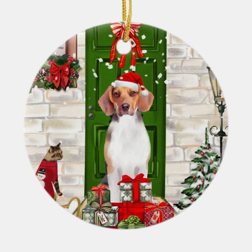 Beagle Dog Christmas  Ceramic Ornament