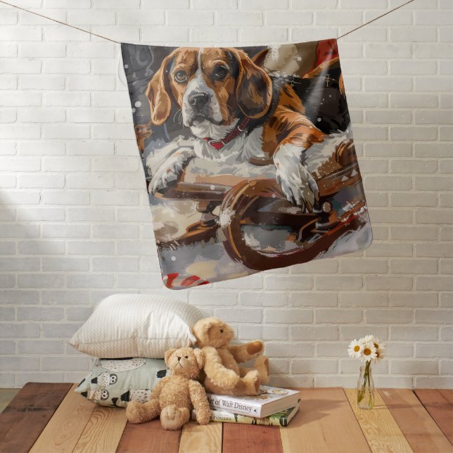 Beagle Dog Christmas Festive Baby Blanket (In Situ)