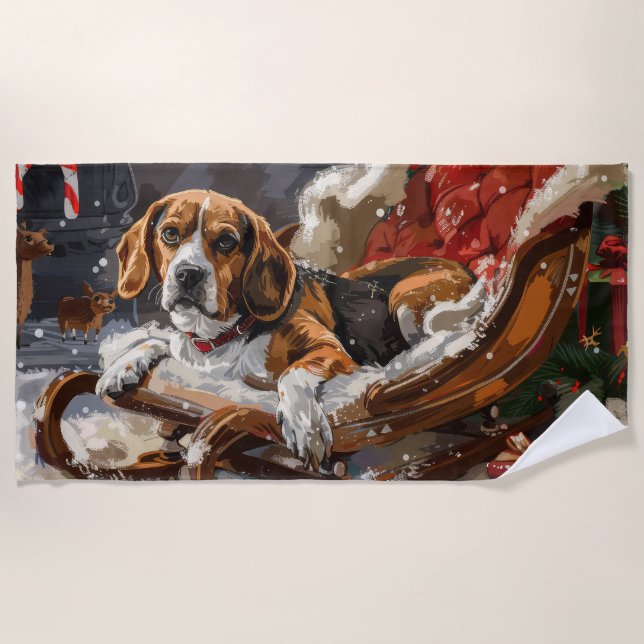 Beagle Dog Christmas Festive Beach Towel (Front)