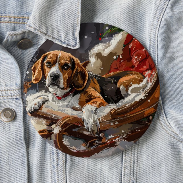 Beagle Dog Christmas Festive Button (In Situ)
