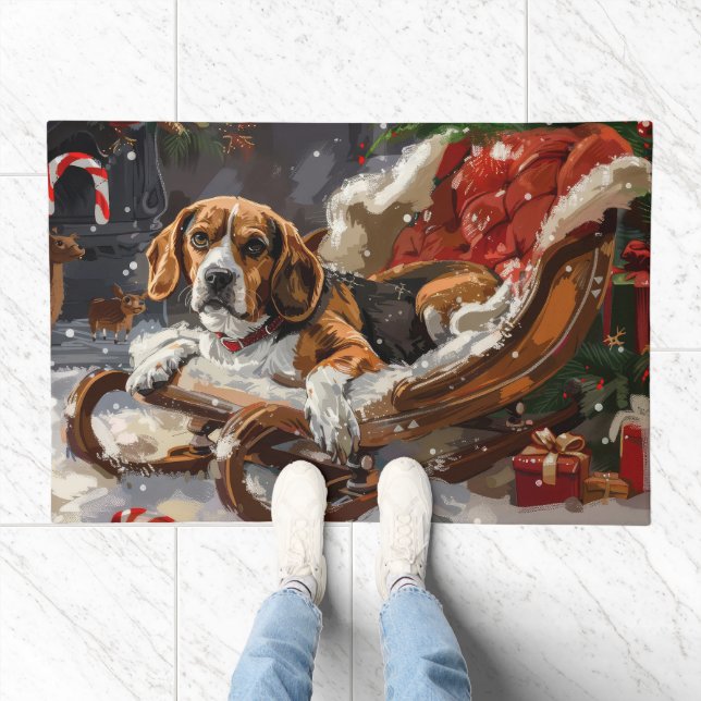 Beagle Dog Christmas Festive Doormat (Indoor)
