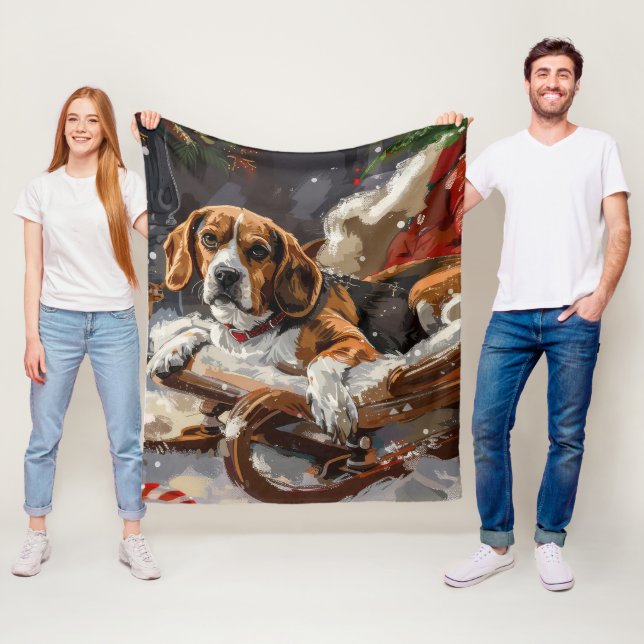 Beagle Dog Christmas Festive Fleece Blanket (In Situ)