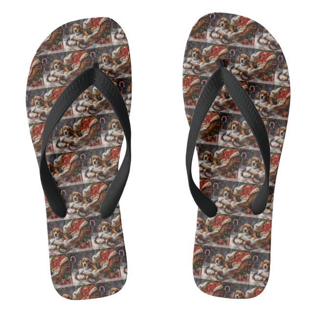 Beagle Dog Christmas Festive Flip Flops (Footbed)