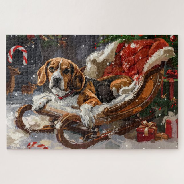 Beagle Dog Christmas Festive Jigsaw Puzzle (Horizontal)
