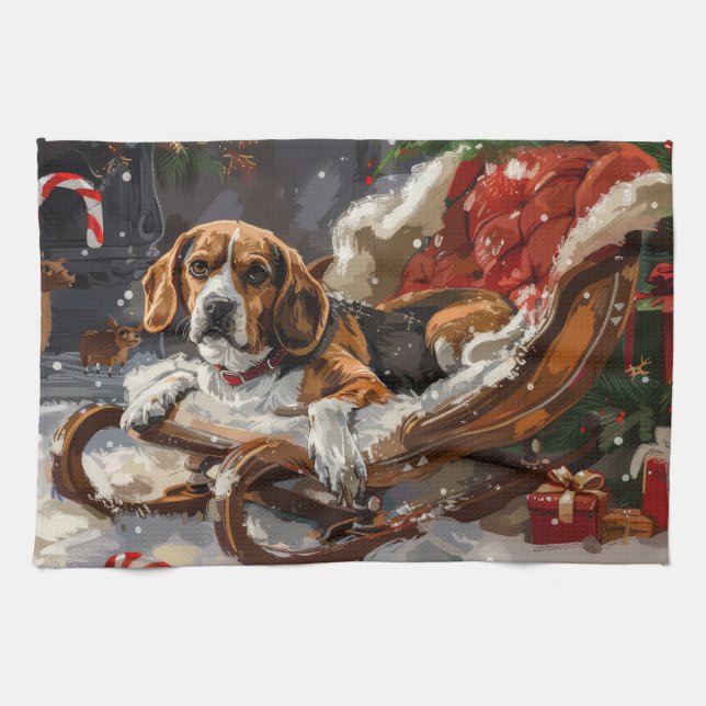 Beagle Dog Christmas Festive Kitchen Towel (Horizontal)