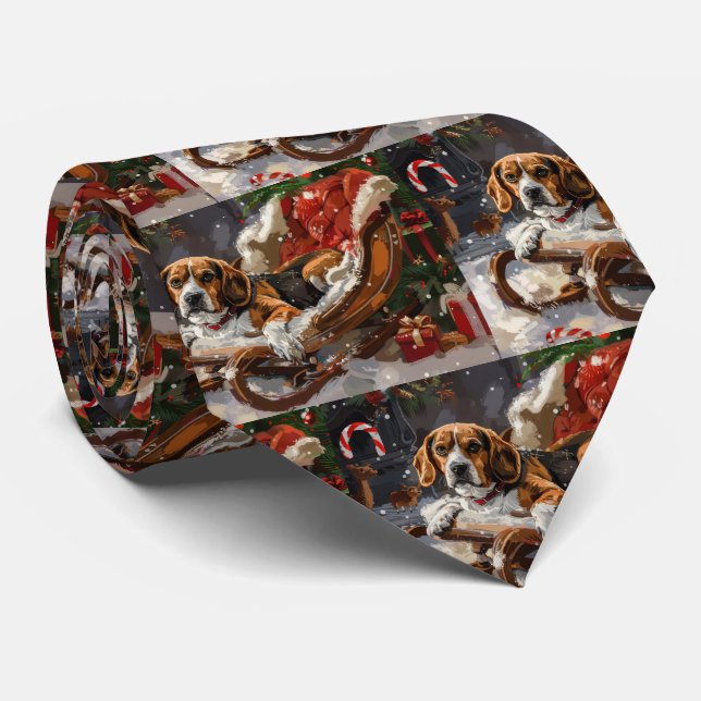 Beagle Dog Christmas Festive Neck Tie (Rolled)