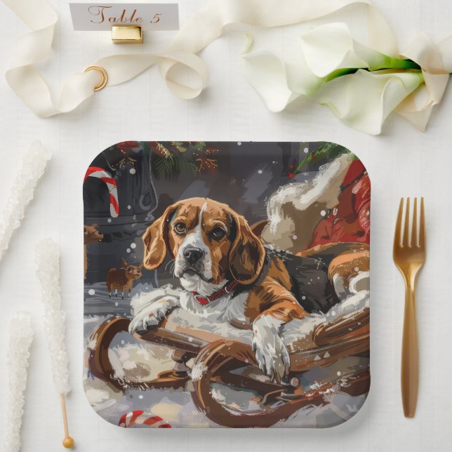 Beagle Dog Christmas Festive Paper Plates (Wedding)