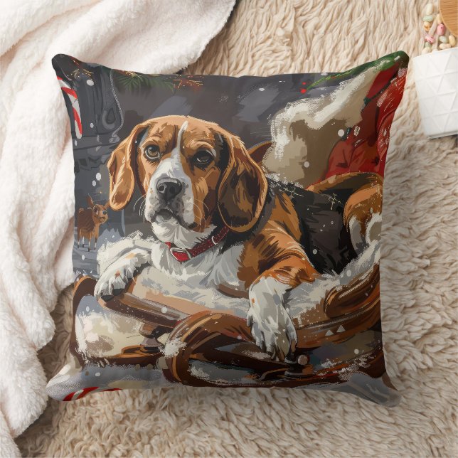 Beagle Dog Christmas Festive Throw Pillow (Blanket)