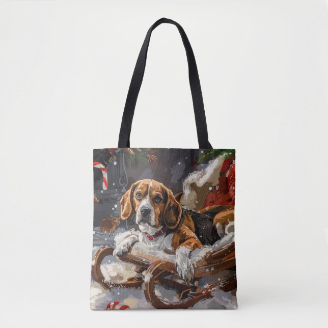 Beagle Dog Christmas Festive Tote Bag (Front)
