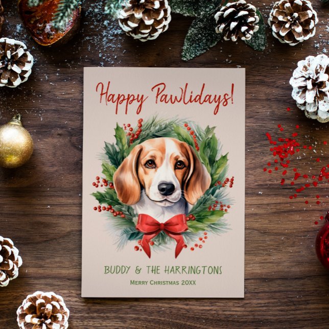 Beagle Dog Christmas Happy Pawlidays Howlidays Holiday Card (Creator Uploaded)